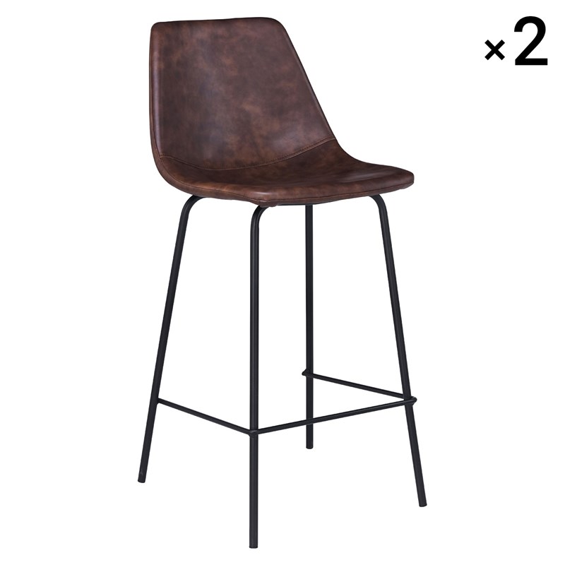 Lot de 2 tabourets bar vintage lucien marron - hauteur d'assise 65 cm