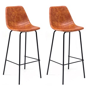 Lot de 2 tabourets bar vintage lucien cognac - hauteur d'assise 75 cm
