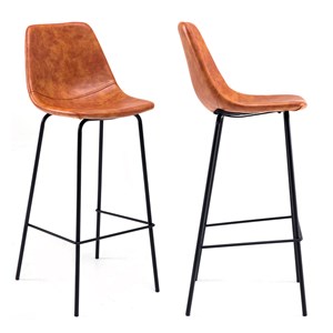 Lot de 2 tabourets bar vintage lucien cognac - hauteur d'assise 75 cm