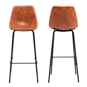 Lot de 2 tabourets bar vintage lucien cognac - hauteur d'assise 75 cm