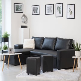 Canapé d'angle convertible tony 3 places noir