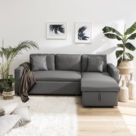 Canapé d'angle convertible simili clark 3 places gris