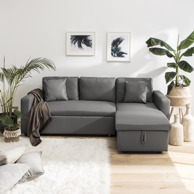 Canapé d'angle convertible simili clark 3 places gris