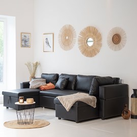 Canapé panoramique convertible simili scott 4 places noir