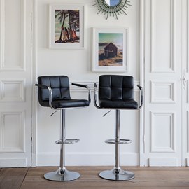 Lot de 2 tabourets de bar noir avec accoudoirs mike