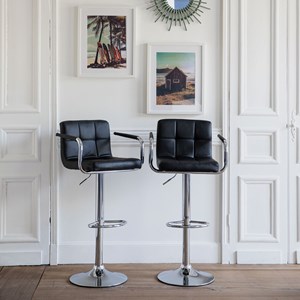 Lot de 2 tabourets de bar noir avec accoudoirs mike
