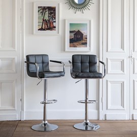 Lot de 2 tabourets de bar gris avec accoudoirs mike