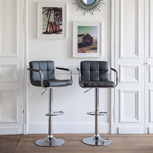 Lot de 2 tabourets de bar gris avec accoudoirs mike