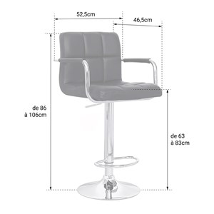 Lot de 2 tabourets de bar gris avec accoudoirs mike