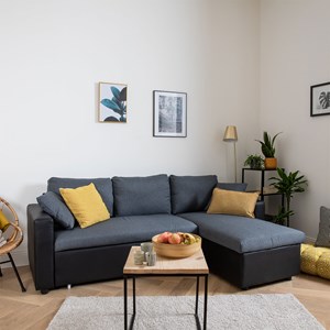 Canapé d'angle convertible clark 3 places gris chiné et noir