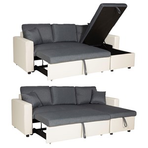 Canapé d'angle convertible clark 3 places gris chiné et blanc