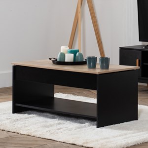 Table basse avec plateau relevable noire et bois hedda