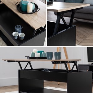 Table basse avec plateau relevable noire et bois hedda