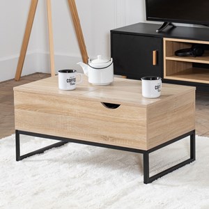 Table basse avec plateaux relevables noire et bois lotta