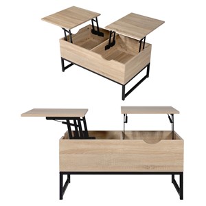 Table basse avec plateaux relevables noire et bois lotta