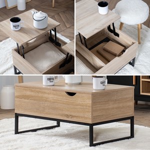 Table basse avec plateaux relevables noire et bois lotta