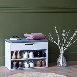 Meuble à chaussures deux casiers avec coffre blanc alan