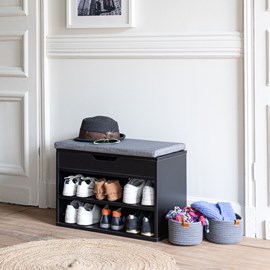 Meuble à chaussures deux casiers avec coffre noir alan