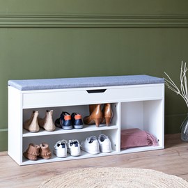 Meuble à chaussures trois casiers avec coffre blanc alan