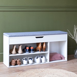 Meuble à chaussures trois casiers avec coffre blanc alan