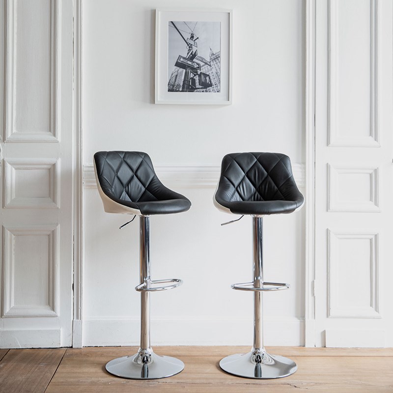 Lot de 2 tabourets de bar noir et blanc jasper
