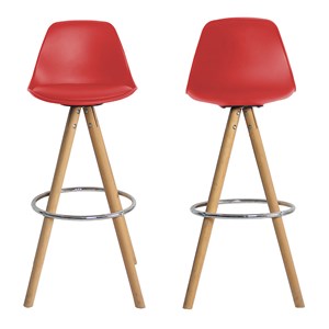 Lot de 2 tabourets scandinaves tobias rouges avec coussin