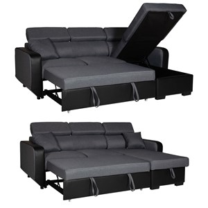 Canapé d'angle convertible warren 3 places gris chiné et noir