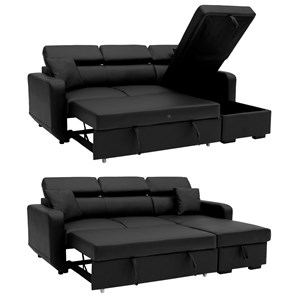 Canapé d'angle convertible warren 3 places simili noir