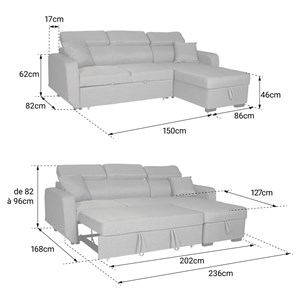Canapé d'angle convertible warren 3 places simili noir