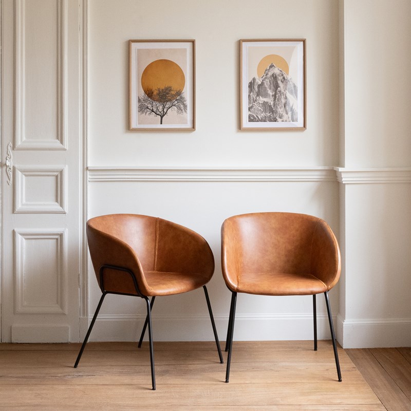 Lot de 2 chaises andré en simili cognac