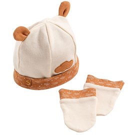 Ensemble bonnet et moufles de naissance orsino nuage