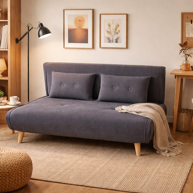 Ennis canapé convertible en velours côtelé gris 2 places