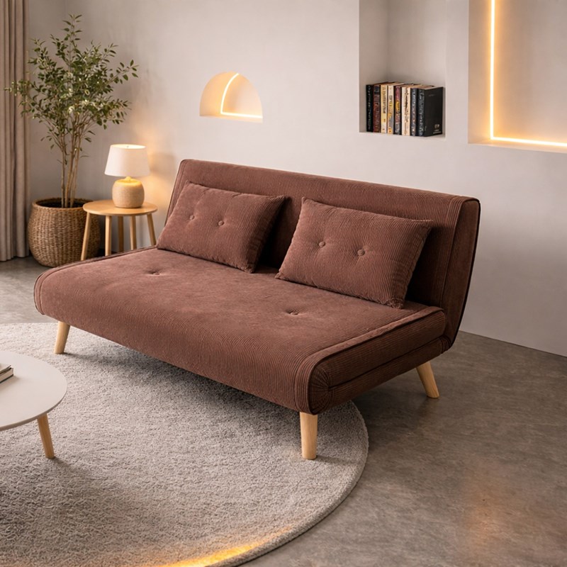 Ennis canapé convertible en velours côtelé chccolat 2 places