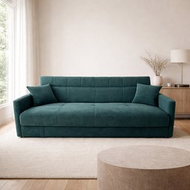 Adare canapé convertible avec coffre en velours côtelé vert 3 places