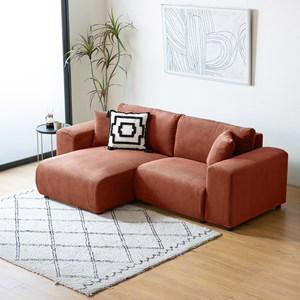 Aberdeen canapé d'angle modulable 3 places en velours côtelé terracotta