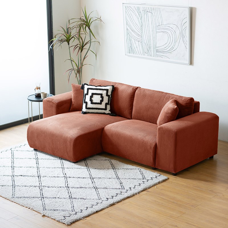 Aberdeen canapé d'angle modulable 3 places en velours côtelé terracotta