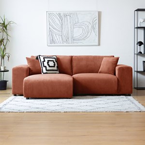 Aberdeen canapé d'angle modulable 3 places en velours côtelé terracotta