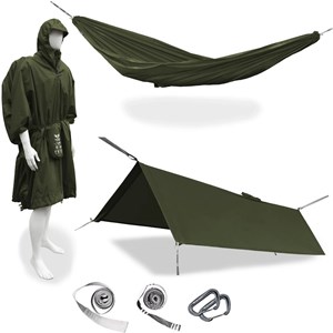 Cape 3 en 1 trail hoppers : poncho, hamac et tarp vert kaki