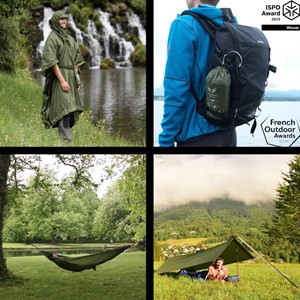 Cape 3 en 1 trail hoppers : poncho, hamac et tarp vert kaki