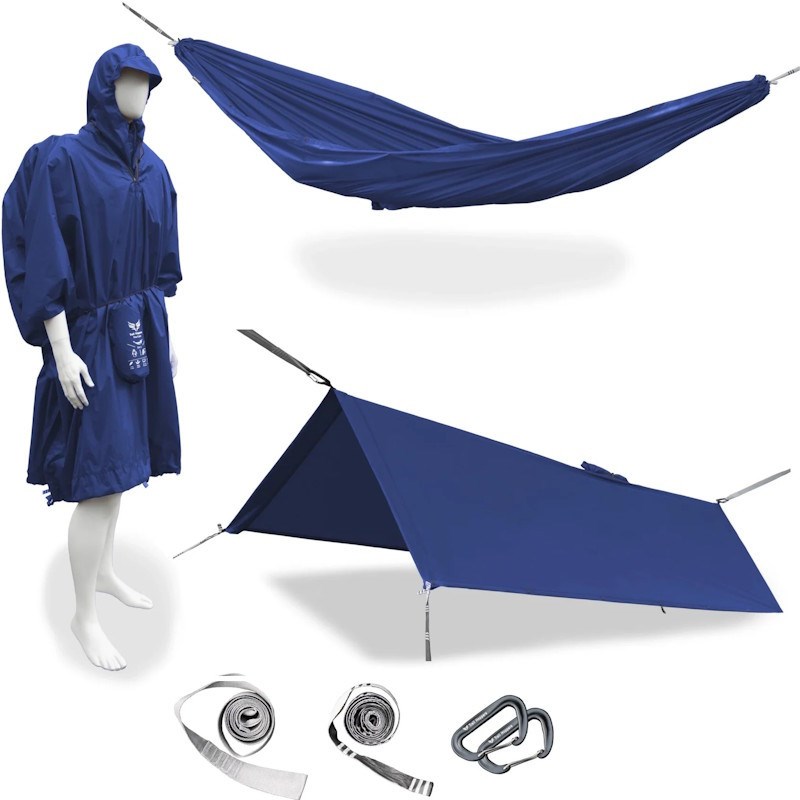 Trail Hoppers - Cape 3 en 1 trail hoppers : poncho, hamac et tarp bleu nuit