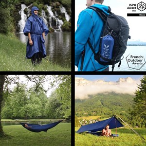 Cape 3 en 1 trail hoppers : poncho, hamac et tarp bleu nuit