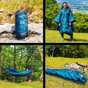 Quilt 3 en 1 trail hoppers : sac de couchage, doudoune et underquilt bleu