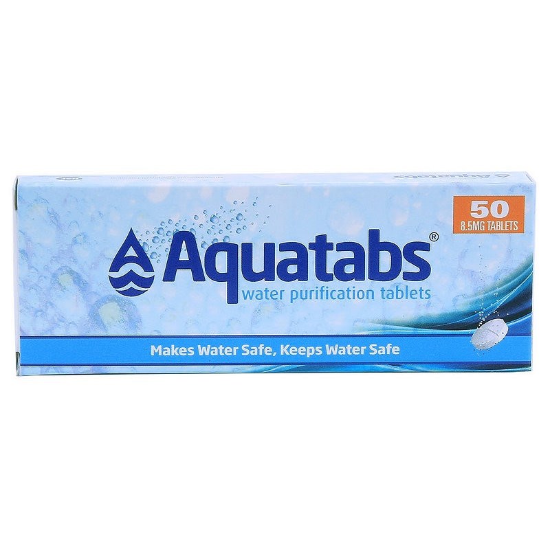 Tablettes de purification de l'eau aquatabs en boîte de 50 comprimés