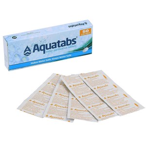 Tablettes de purification de l'eau aquatabs en boîte de 50 comprimés