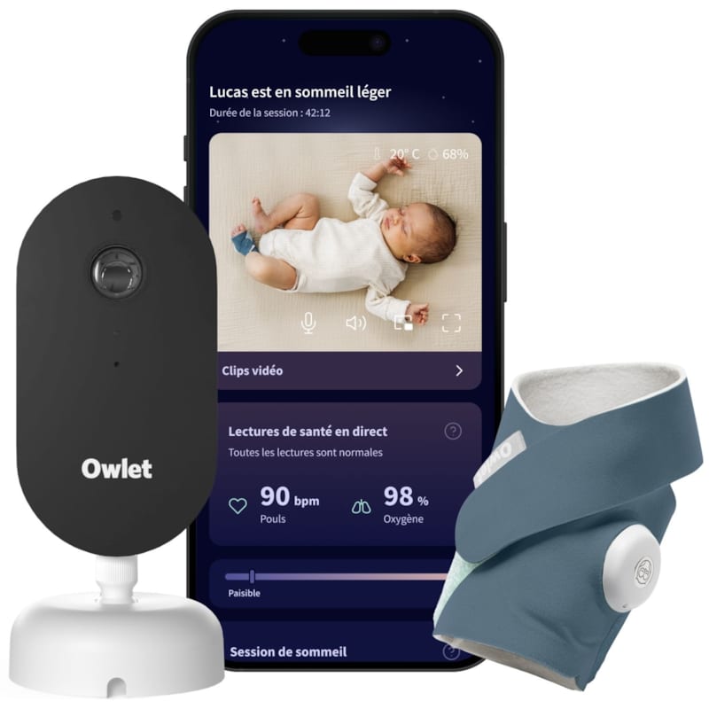 Pack chaussette connectée dream sock bedtime blue + dream sight cam (0-18 mois) (Owlet) - Image 1