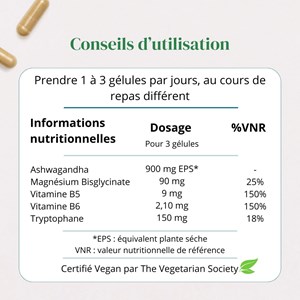 Ashwagandha + magnésium et tryptophane