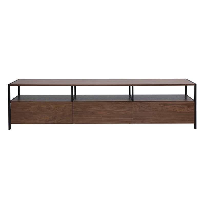 Meuble tv finition bois foncé noyer et métal noir l180 cm maxence