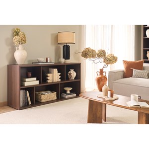 Bibliothèque basse finition bois foncé noyer l140 cm epure