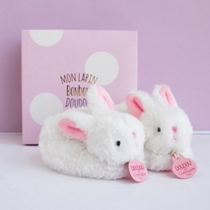 Coffret chaussons hochet mon tout petit lapin rose (0-6 mois)