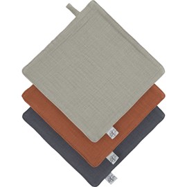 Lot de 3 débarbouillettes olive-rouille-anthracite